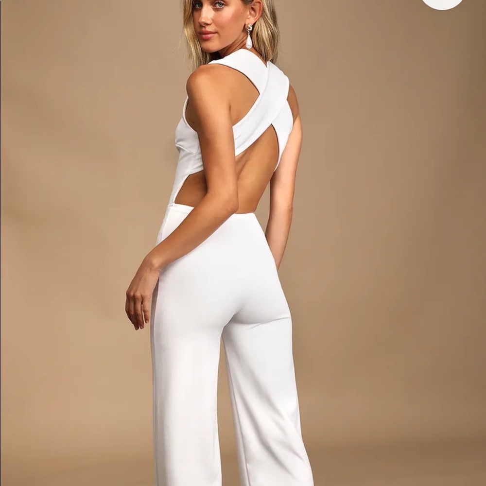 Lulu’s Thinking Out Loud Ivory Jumpsuit open back